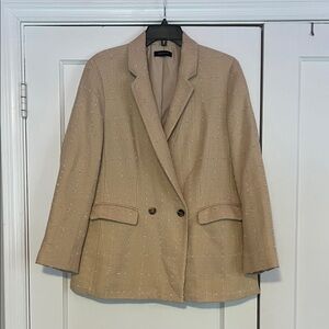 Ann Taylor Double Breasted Textured Tweed Blazer in beige
